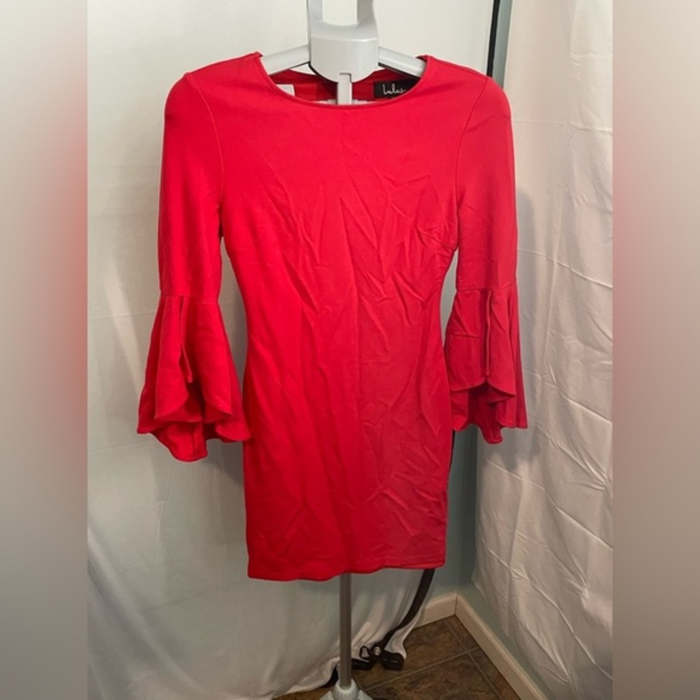Lulus Red Bell Sleeve Bodycon Mini Dress D12751 Womens‎ Size Small Red